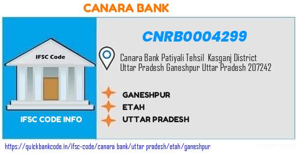 Canara Bank Ganeshpur CNRB0004299 IFSC Code