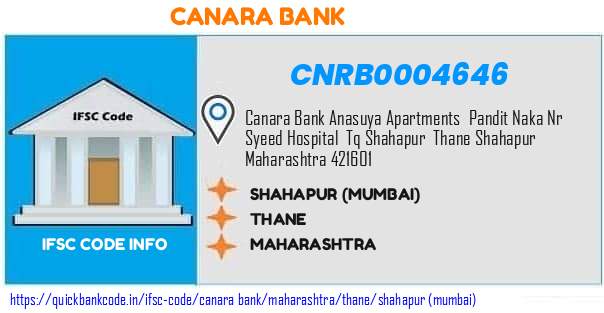 Canara Bank Shahapur mumbai CNRB0004646 IFSC Code
