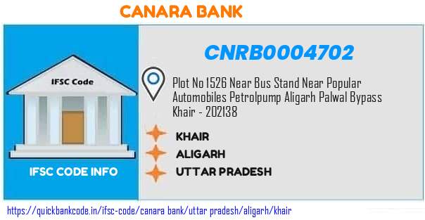 Canara Bank Khair CNRB0004702 IFSC Code