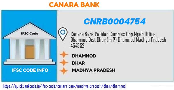 Canara Bank Dhamnod CNRB0004754 IFSC Code