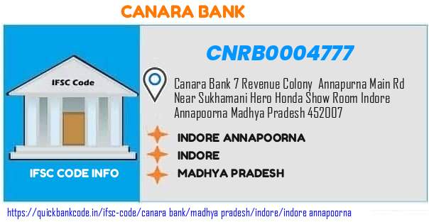 Canara Bank Indore Annapoorna CNRB0004777 IFSC Code