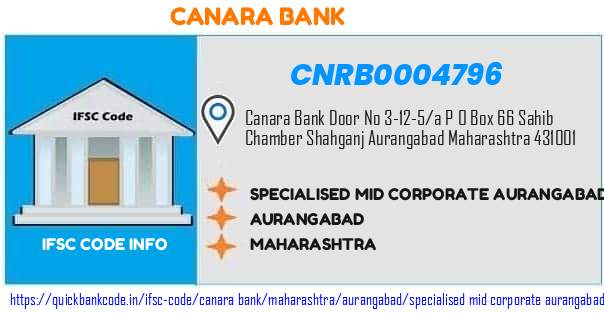 Canara Bank Specialised Mid Corporate Aurangabad CNRB0004796 IFSC Code