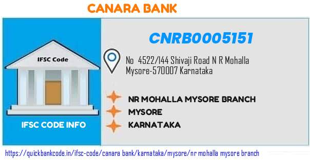 Canara Bank Nr Mohalla Mysore Branch CNRB0005151 IFSC Code