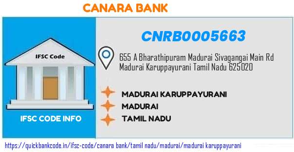 Canara Bank Madurai Karuppayurani CNRB0005663 IFSC Code