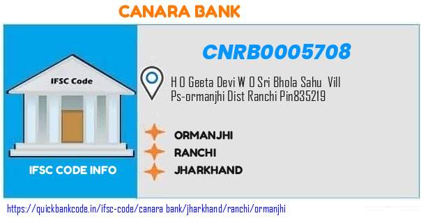 Canara Bank Ormanjhi CNRB0005708 IFSC Code