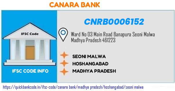 Canara Bank Seoni Malwa CNRB0006152 IFSC Code