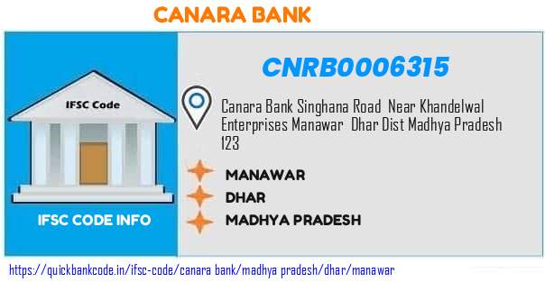 Canara Bank Manawar CNRB0006315 IFSC Code