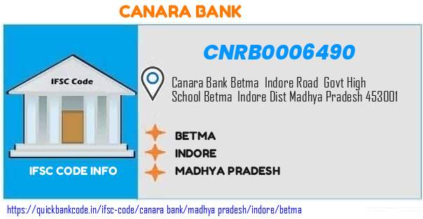 Canara Bank Betma CNRB0006490 IFSC Code