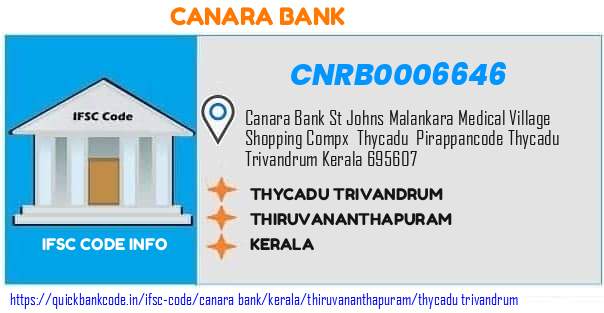 Canara Bank Thycadu Trivandrum CNRB0006646 IFSC Code