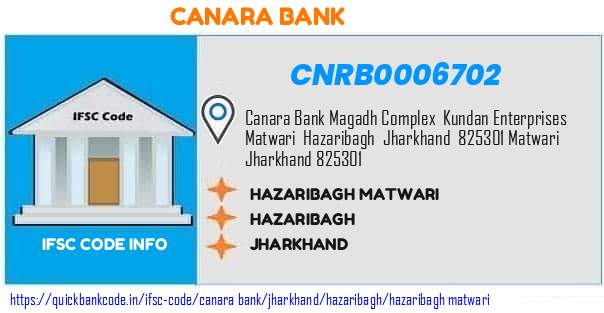 CNRB0006702 Canara Bank. HAZARIBAGH MATWARI