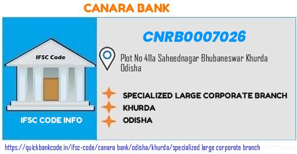 Canara Bank Specialized Large Corporate Branch CNRB0007026 IFSC Code