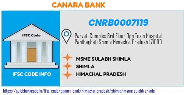 Canara Bank Msme Sulabh Shimla CNRB0007119 IFSC Code