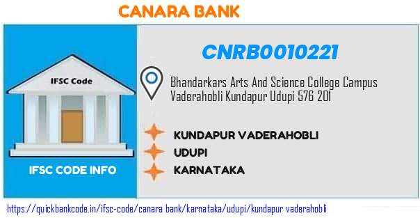 Canara Bank Kundapur Vaderahobli CNRB0010221 IFSC Code