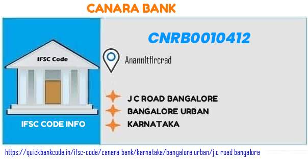 Canara Bank J C Road Bangalore CNRB0010412 IFSC Code