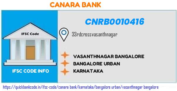 Canara Bank Vasanthnagar Bangalore CNRB0010416 IFSC Code