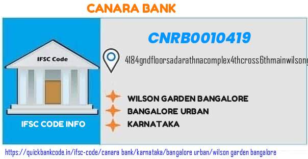 Canara Bank Wilson Garden Bangalore CNRB0010419 IFSC Code