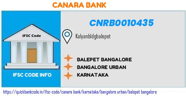 Canara Bank Balepet Bangalore CNRB0010435 IFSC Code