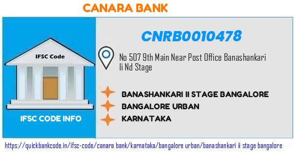 Canara Bank Banashankari Ii Stage Bangalore CNRB0010478 IFSC Code