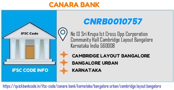 Canara Bank Cambridge Layout Bangalore CNRB0010757 IFSC Code