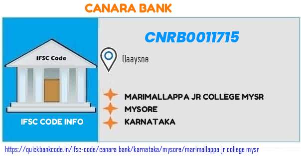 Canara Bank Marimallappa Jr College Mysr CNRB0011715 IFSC Code