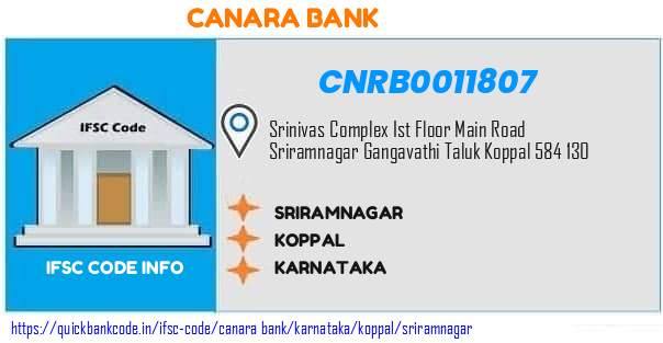 Canara Bank Sriramnagar CNRB0011807 IFSC Code