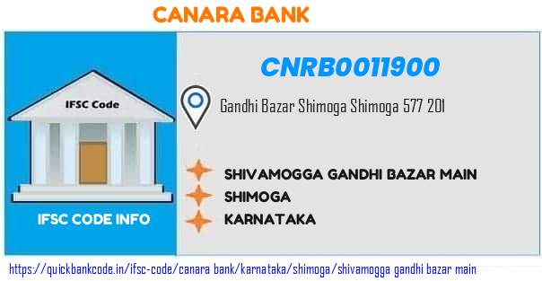 Canara Bank Shivamogga Gandhi Bazar Main CNRB0011900 IFSC Code