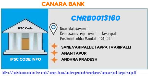 CNRB0013160 Canara Bank. SANEVARIPALLETAPPATVARIPALLI