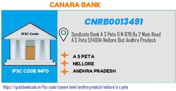 CNRB0013491 Canara Bank. A S PETA