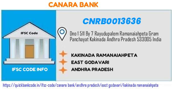 CNRB0013636 Canara Bank. KAKINADA RAMANAIAHPETA