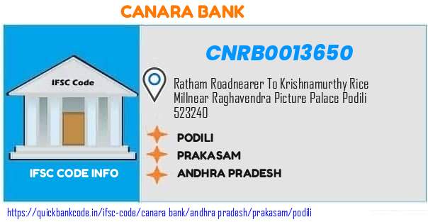 Canara Bank Podili CNRB0013650 IFSC Code