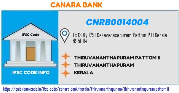 Canara Bank Thiruvananthapuram Pattom Ii CNRB0014004 IFSC Code