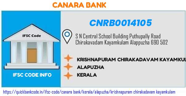 Canara Bank Krishnapuram Chirakadavam Kayamkulam CNRB0014105 IFSC Code