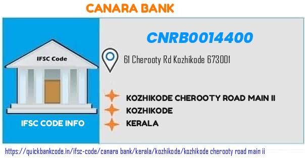 Canara Bank Kozhikode Cherooty Road Main Ii CNRB0014400 IFSC Code