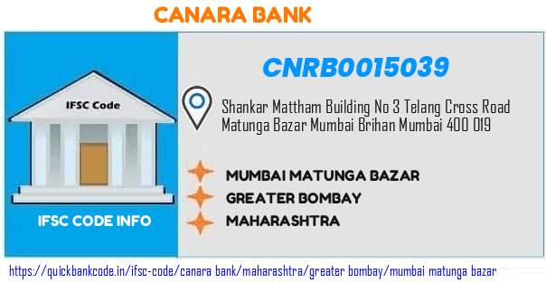 Canara Bank Mumbai Matunga Bazar CNRB0015039 IFSC Code