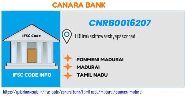 Canara Bank Ponmeni Madurai CNRB0016207 IFSC Code