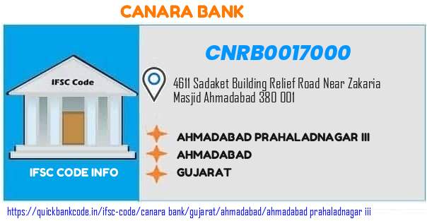 CNRB0017000 Canara Bank. AHMADABAD PRAHALADNAGAR III