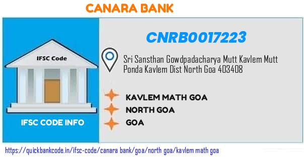Canara Bank Kavlem Math Goa CNRB0017223 IFSC Code