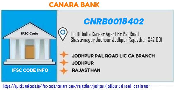 CNRB0018402 Canara Bank. JODHPUR PAL ROAD LIC CA BRANCH