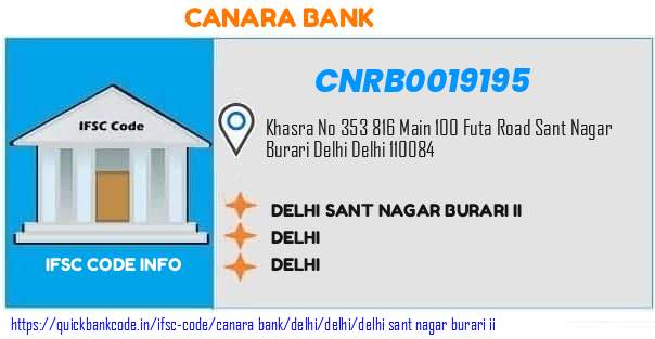 Canara Bank Delhi Sant Nagar Burari Ii CNRB0019195 IFSC Code