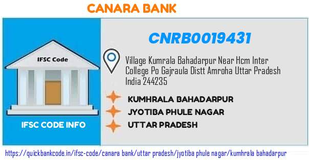 Canara Bank Kumhrala Bahadarpur CNRB0019431 IFSC Code