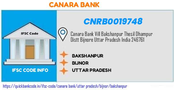 Canara Bank Bakshanpur CNRB0019748 IFSC Code