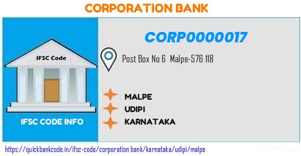 Corporation Bank Malpe CORP0000017 IFSC Code