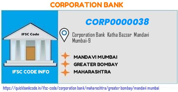 Corporation Bank Mandavi Mumbai CORP0000038 IFSC Code