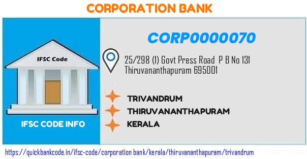 Corporation Bank Trivandrum CORP0000070 IFSC Code