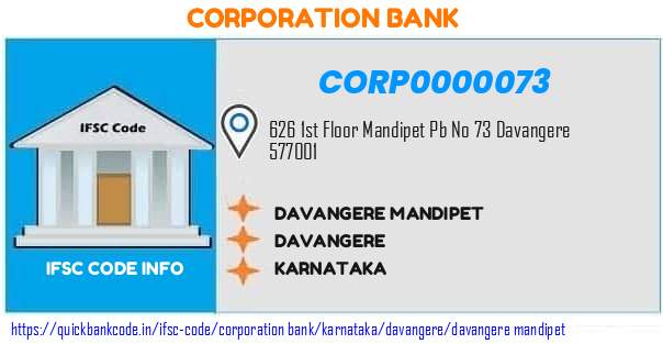 Corporation Bank Davangere Mandipet CORP0000073 IFSC Code