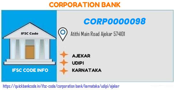 Corporation Bank Ajekar CORP0000098 IFSC Code