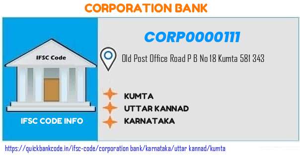Corporation Bank Kumta CORP0000111 IFSC Code