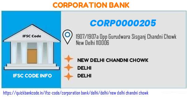 Corporation Bank New Delhi Chandni Chowk CORP0000205 IFSC Code