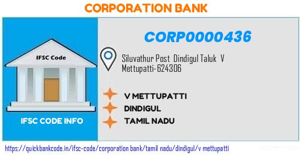 Corporation Bank V Mettupatti CORP0000436 IFSC Code