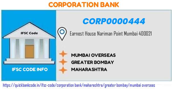 Corporation Bank Mumbai Overseas CORP0000444 IFSC Code